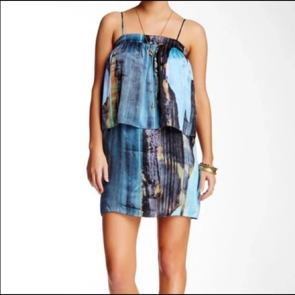 House of Harlow Silk Tiered Watercolor Dress